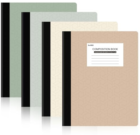 SUNEE Composition Notebooks - College Ruled Paper, 4 Pack Composition Book, 9 3/4 x 7 1/2, 80 Sheets/160 Pages, Assorted Morandi Colors, School, College & Office Supplies