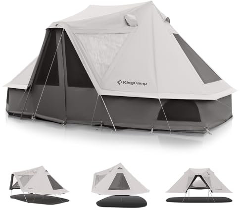 KingCamp Khan Villa Campingzelt 4-6 Personen, Outdoor Wasserdichtes Glampingzelt aus Techno-Baumwolle, Luxus Glockenzelt mit Schornsteinöffnung, Pyramidenzelt für Familien