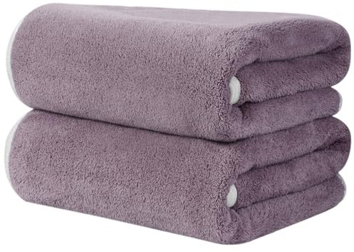 KinHwa 2er Pack Mikrofaser Handtuch, Mikrofaser Handtuch Haare, Flauschiges Mikrofaser Badetuch, Microfaser Handtücher für die Haare,Weich &Saugstark Duschtücher 50x100cm, Violett