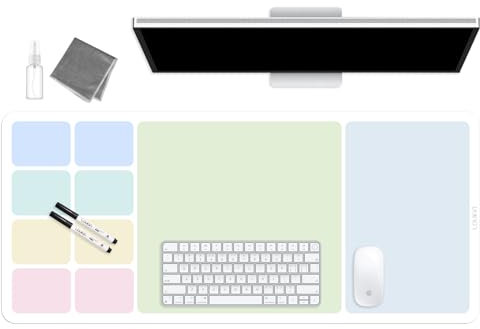 LOUKIN Löschbare Trocken-Weißraum-Schreibtischmatte, Mauspad & Kalender, Schreibtafel, rutschfeste Schreibtischunterlage für Büro, Zuhause, Schule (inkl. Trockenlöschmarker) 32x14