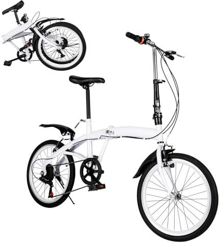Fridgestea 20 Inch Folding Bike 6-Speed Foldable Bike with Dual V-Brakes & Shock Absorbers – Adjustable Seat (75-93cm) & Handlebar (97-113cm) – Carbon Steel Commuter Bicycle for Adults