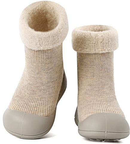 MK MATT KEELY Scarpe Calzini Antiscivolo Inverno Bambino Scarpe Primi Passi Grip Neonato Pantofole Caldo Bambini,Beige,6-12 Mesi