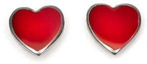 Pendientes de corazones rojos. Pendientes de lóbulo. Chapado en plata y esmaltado. Níquel testado. Elaboración artesanal., Small, Plata de ley, Sin piedra preciosa