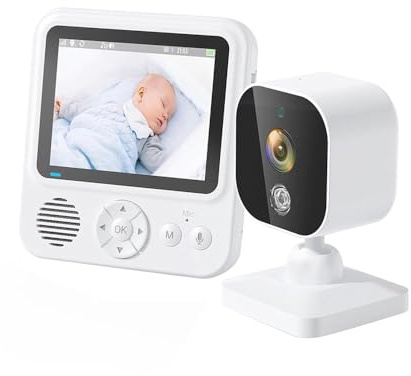 Qerwsdty Vigilabebés de 2,8 cables con cámara, audio, conversación bidireccional, videoportero con pantalla IPS, teléfono de vídeo para , instalación fácil, enchufe europeo