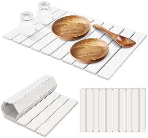 Alfombrilla de secado de platos de piedra para encimera de cocina, almohadilla plegable de secado rápido, antideslizante y súper absorbente, reutilizable para platos, fregadero, bañera, mascotas