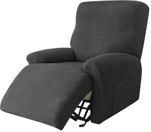 PORFOYO Funda elástica para sillón de relax, 4 piezas, todo incluido, funda para sillón de televisión, protector para sillón de relax, funda elástica con bolsillos