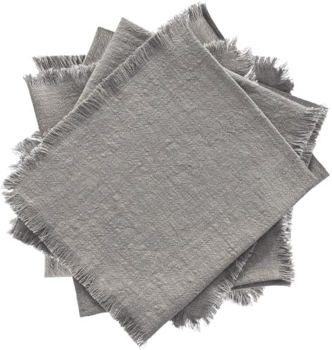Tovaglioli Stoffa, Set di 6 Tovagliolo di Lino, 42 x 42 cm Tovagliolo Quadrato con Nappe, Tovaglioli di Piccole Dimensioni Lavabili, Adatti per Cene in Famiglia, Matrimoni, Compleanni, Grigio