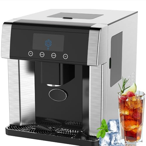 Macchina per cubetti di Ghiaccio e distributore di Acqua Fredda, 15 kg/24 Ore, Doppio Ingresso Acqua, 3 Dimensioni di Ghiaccio, Display LCD, Compatto ed efficiente per Uso Domestic