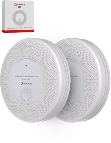 KIMROG 10-Year Sealed Battery 2-in-1 Smoke & Carbon Monoxide Detector Alarm | CO & Smoke Alarm Detector with LED Warning Light Indicators & V-0 Flame-Retardant Housing(2-Pack)