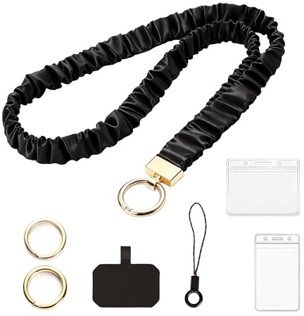 Stretchy Scrunchie Lanyard for Women Ladies, Nurses, Doctors, Retractable Teacher Lanyard for ID Badges, Keys, Wallet, Headphones, Black