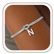 SLOONG Armband Damen Silber, VerSilberet Armband mit Buchstaben N Kinder Armbänder Personalisiert Armkette Jewelry SilberSchmuck Teenager Mädchen Geschenke für 5 6 7 8 9 10 11 12 Jahre