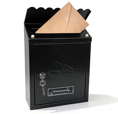 GOMETY Cassetta delle lettere nera in ferro, 22 x 7 x 30 cm, per esterni con patta protettiva, targhetta con nome e finestra, cassetta delle lettere, colore antracite, per esterni, casa, giardino