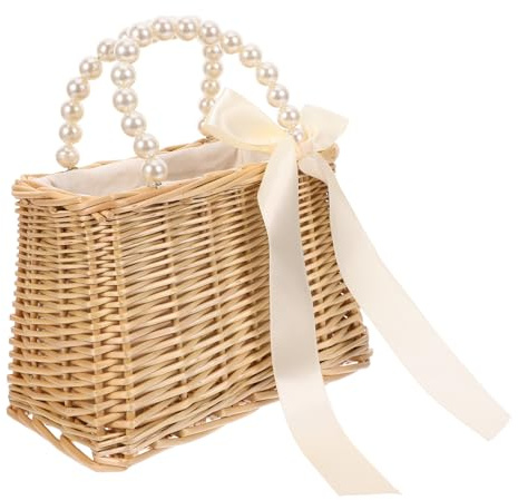 SOIMISS Paquet à Main Bandoulière Tissé en Paille Perles Paquet Portable D’été pour Femme Élégant Léger pour Sorties et Voyages Format Unique Naturel