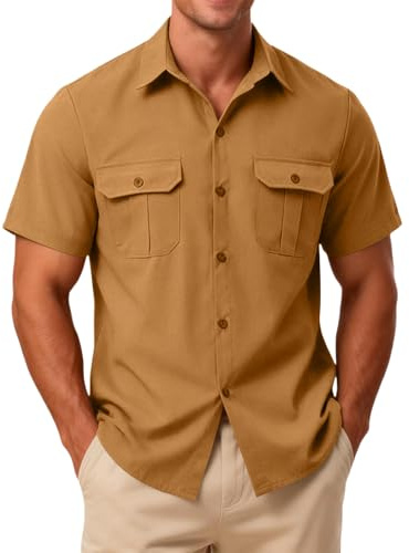 Générique Chemise pour Homme d'Extérieur à Manches Courtes de Safari Respirante et Fonctionnelle à Séchage Rapide Chemise avec Boutons pour Randonnée