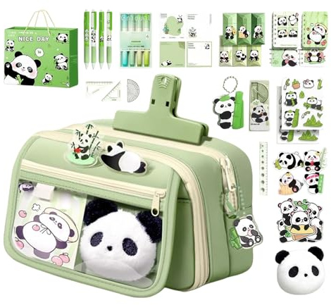 Generico Set di Cancelleria per Bambini | Tema Panda - Astuccio Porta Penne per Bambini - Per Ragazze Ragazzi Regalo Compleanno Natale Festa Classe Ritorno a Scuola