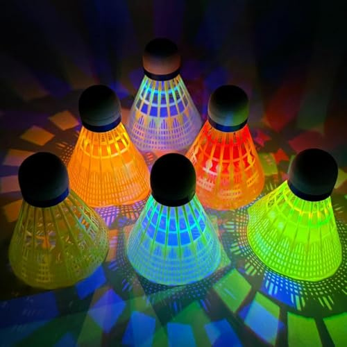 MIUUIPI Palline da badminton a LED, 6 palle da badminton luminose, in nylon, per sport, badminton per la notte, set di palline da badminton luminose a LED, per interni ed esterni
