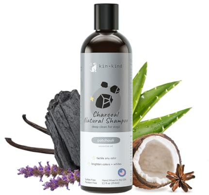kin+kind Charcoal Natural Dog Shampoo - Deep Cleaning & Odor Control - Patchouli Fragrance - 12 fl oz