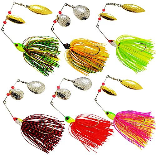 Shaddock Fishing Spinnerbait Kunstköder Set Spinner Buzzbait Angelköder Jigköpfe Künstlicher Fischköder Forellenköder Angelhaken Kit für Barsch Hecht Zander Raubfisch Angeln(6stk)