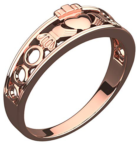 GWG Jewellery Anello Placcato Oro Rosa 18K Fascia Claddagh - 6 in Confezione Regalo per Donne