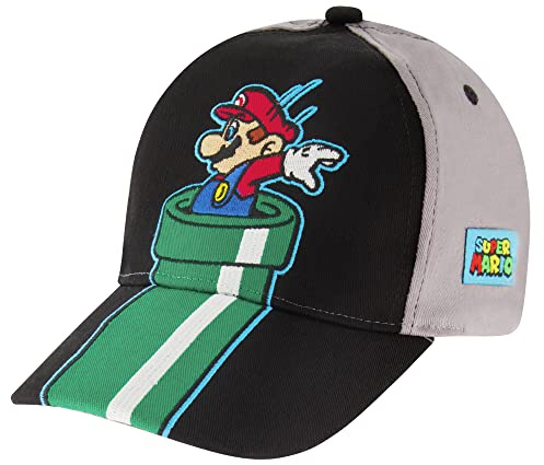 Nintendo Boys Baseball Cap, Super Mario Adjustable Kids Hat for Ages 4-14 Grey