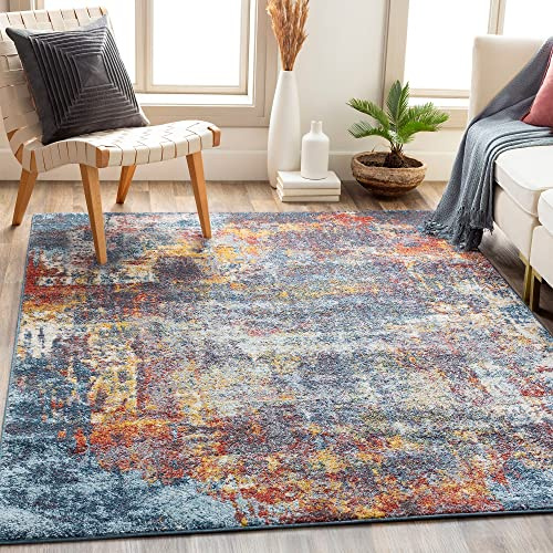 Livabliss Miami Wohnzimmer modern – Abstrakt Design in Marmor Optik für Wohnzimmer 200x275 cm, Esszimmer, Schlafzimmer - Marmor e groß, weicher Kurzflor in Dunkelblau, Rost, Grau