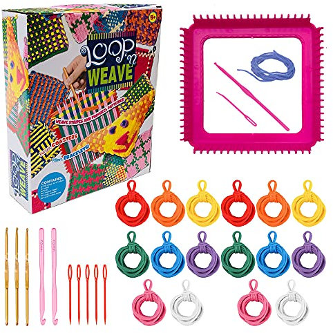 Allazone 203 Stück Webstuhl Knitting Loom Set Loom Topflappen Schlaufen Strickring Rahmen mit Elastische Seil DIY Basteln Werkzeug, 8 Farben Topflappenschlaufen mit Häkelnadel