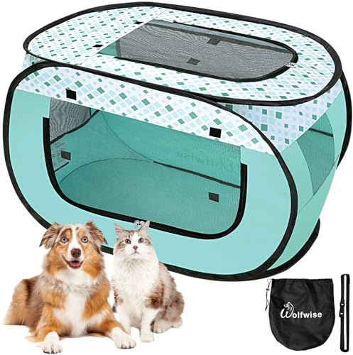 WolfWise Welpenlaufstall, Tragbarer Welpenauslauf 80 x 50 x 50 cm, Tierlaufstall für Wohnung, Laufstall für Hunde, Katzen, Welpen, im Innen- und Außenbereich, Katzengehege Outdoor Katzenzelt, Grün