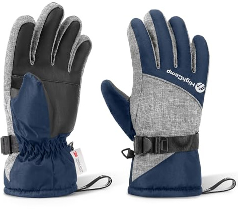HIGHCAMP Kids Waterproof Winter Gloves 3M Thinsulate with Reflector for Boys Girls Snow Ski Riding Navy,L(8-10Y)