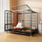 HARELA Outdoor Cat House Cat Cages Enclosure, Large Cat Catio, Outdoor Cat Enclosure on Wheels and Pull-Out Tray, with Super Large Entry Door, for Happy Feline Friends(Black,61 * 45 * 58cm)