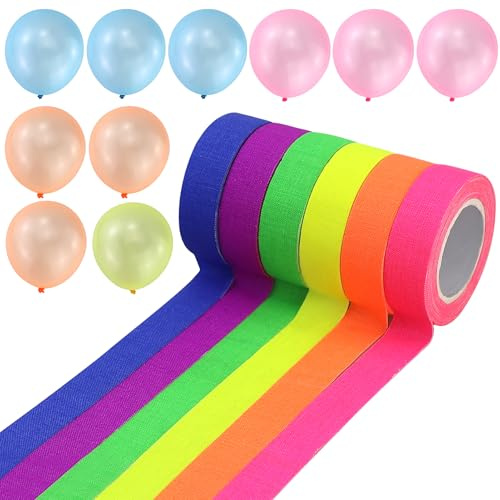 6 Rollen Neon Klebeband Leuchtendes 5 m x 15 mm Fluoreszierendes Klebeband Gaffer Tape 6 Farben Fluorescent Leuchtband Reflektierend Bänder für Partydeko Halloween Handwerk Weihnachtsdeko