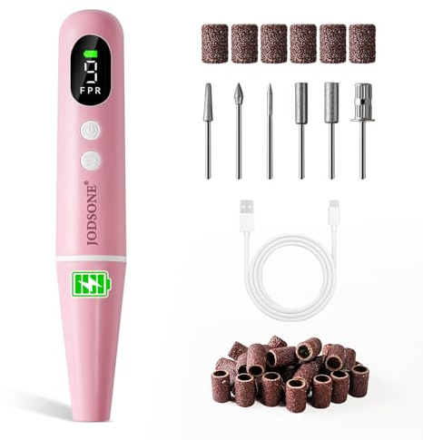 JODSONE RA306 Cordless Electric Nail Drill File: Rechargeable Nail Drill Machine with 1-9 Speed Display , Professional Efile with Manicure Pedicure Set Acrylic Gel Nails-Home Care Beauty Salon-Pink