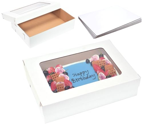 JJO 26x18x5 Inch Full Sheet Cake boxes with Thick Cake Boards,5 Pack-Large Bakery Boxes Corrugated Rectangle Cake Boxes for 26x18 Inch Sheet Cake,Donuts,Brownie,Pastry Baking,Muffins,Cupcake