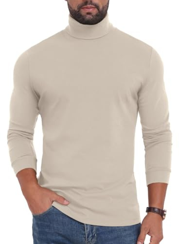 PrinStory Camiseta de manga larga para hombre, cuello redondo, manga larga, cuello de tortuga, jersey de punto