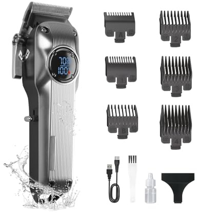 Cortapelos profesional, ajustable, juego de cortapelos largo, recortador de barba para hombre con indicador LED, 6 peines guía, recargable, afeitadora para hombre
