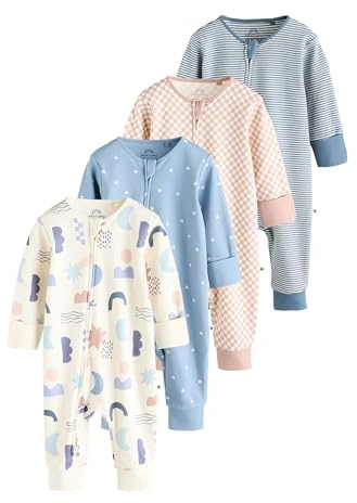 NEXT Bambini Confezione da 4 Tutine Senza Piedini per Neonati con Zip bidirezionale Blu 9 Mesi-12 Mesi