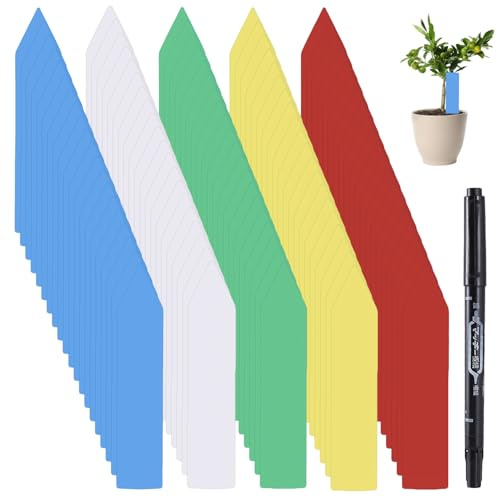 NXPUXP 100 Plastic Plant Tags,Colored Plant Name Labels,Suitable for Outdoor Use,for Seeds,Seedlings,Vegetables,Flowers,10x2cm(with Pen)