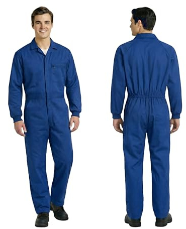 Buzo de Trabajo – Mono Industrial Multibolsillos | Tejido Resistente (65% Poliéster / 35% Algodón), Puños Elásticos y cierre Cremallera con Velcro | Ideal para Talleres, Industria (Azul real, L)