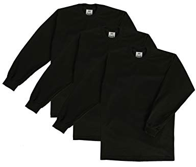 Pro Club Men's 3-Pack Heavyweight Cotton Long Sleeve Crew Neck T-Shirt, Black, Medium