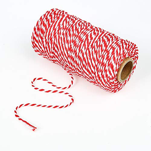 lovingmona 100m Butchers String Twine String Red and White 2mm Cotton Rope Decorative Jute TwineRope for Gift Wrapping Gardening Baking Kitchen Butchers DIY Crafts and Handmade Arts