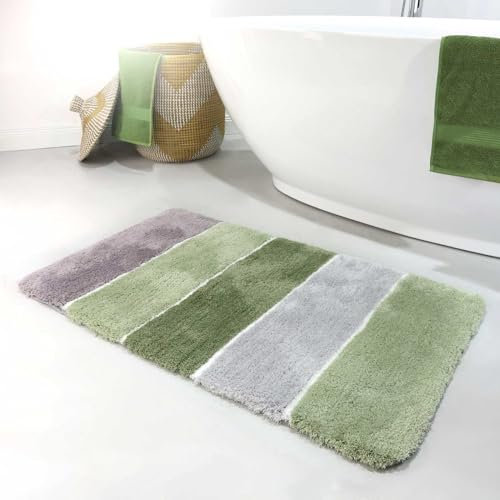 Homie Living Badteppich, Badematte kuscheliger Flauschiger weicher Flor l rutschfest und Waschbar Rio Marina (70 x 120 cm, Grün Grau)