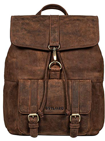 STILORD Kacey Dagpack Dam Läder Vintage Läderryggsäck för 13.3 tum Laptops DIN A4 Liten Unirygga Stadryggsäck Elegant Damryggsäck Äkta läder Farbe:Aneto-brun