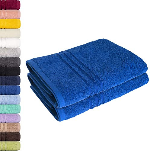 Lavea® 2er Set Duschtuch 70x140 cm, Frottierserie Elena - Premium Dusch-Handtuch Set/Badetücher Set - weich & saugfähig 100% Baumwolle - Royalblau