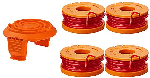 Worx Strimmer Grass Trimmer Spool Replacement - Line & 4 Pcs Spool Caps, Orange