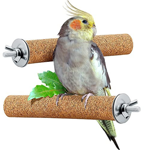 2er-Set Kork-Sitzstangen aus Kork für Vögel & Nager | lebensmittelecht | Zum Sitzen, Anknabbern und Knuspern. Sitz-Stange für Wellensittiche, Kanarienvogel, Papagei & Nager | Edelstahl