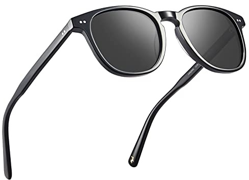Carfia Vintage Lunettes de Soleil Polarisées Carrés pour Hommes UV Protection avec Monture en Acétate Confortable