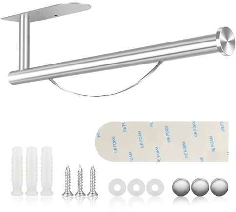 HONZUEN Küchenrollenhalter Ohne Bohren,Seidenpapier mit Einer Hand zerreißen,Selbstklebend Wandmontage Papierrollenhalter, Edelstahl Küchenpapierhalter Rollenhalter für Unter dem Schrank und Bad