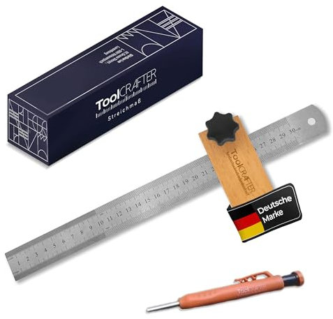 Streichmaß mit Stift – Praktisch & Multifunktional – Anschlaglineal – Stabil & Rostfrei – Anreisswerkzeug – für Holzbearbeitung, Heimwerken, Handwerk – Made in Germany