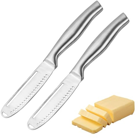Rundago 2pcs Stainless Steel Butter Spreader Knife, Sharp Edge, Holes In Blade, 4 In 1 Butter, Cheese, Chocolate, Jams & Creams Spreader