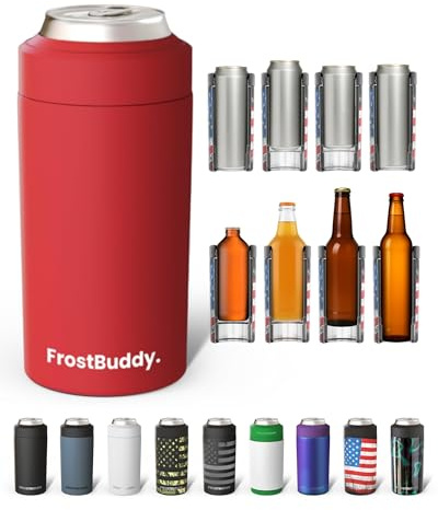 Frost Buddy Universal Buddy Can Cooler - Fits All - For Regular 12 & 16 oz or Slim-Size Bottles - Insulated Double-Walled Stainless Steel (Crimson)