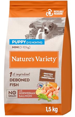 Nature's Variety No Grain - Pienso para Perros Mini Junior con Salmón sin espinas - 1,5kg